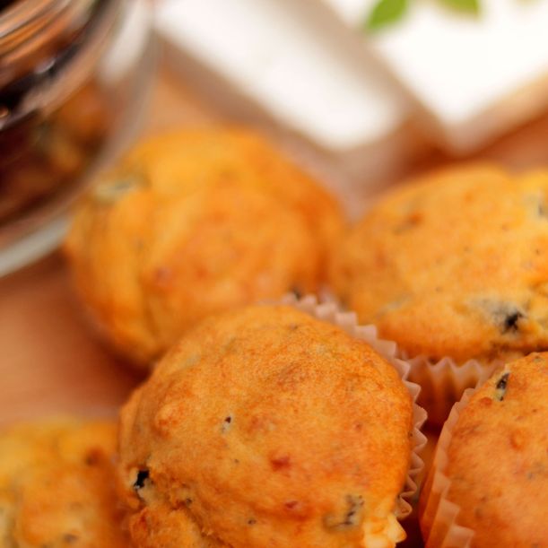 24 Mini Muffins with Olives, Goat Cheese, and Oregano