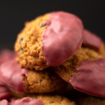 Coconut, Blueberry, and Ruby Chocolate Biscuits