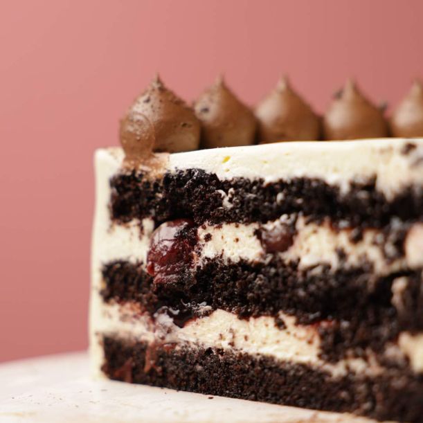 Chocolate Cake with Mascarpone and Cherries