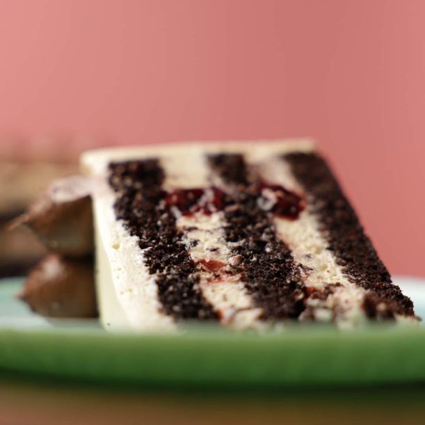 Chocolate Cake with Mascarpone and Cherries