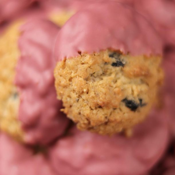 Coconut, Blueberry, and Ruby Chocolate Biscuits
