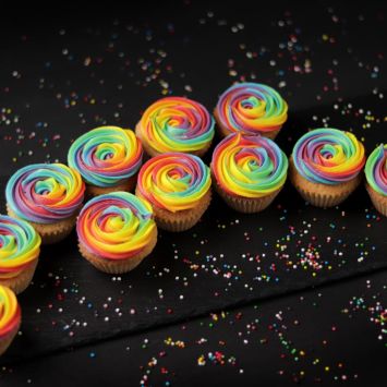 Mini Vanilla Cupcakes with Rainbow Frosting